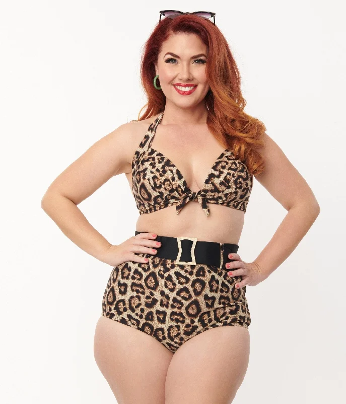 Lace one - piece swimsuits on promotion in a delicate black or white for an elegant beach styleUnique Vintage Plus Size Leopard Print High Waist Belted Swim Bottom Lace one - piece swimsuits on promotion in a delicate black or white for an elegant beach styleUnique Vintage Plus Size Leopard Print High Waist Belted Swim Bottom