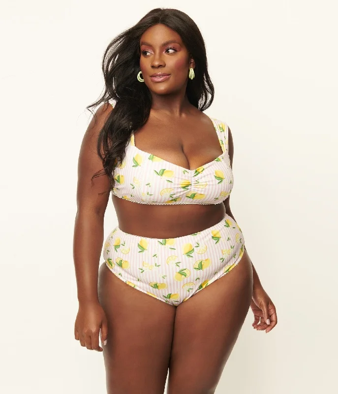 Adjustable spaghetti strap bikini sets on sale with a beaded detail for a more luxurious touchUnique Vintage Plus Size Light Pink Stripes & Lemons Ruched & Ready Swim Top Adjustable spaghetti strap bikini sets on sale with a beaded detail for a more luxurious touchUnique Vintage Plus Size Light Pink Stripes & Lemons Ruched & Ready Swim Top
