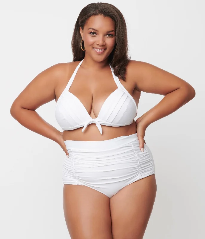 Women's swimsuits on sale with quick - drying fabric for convenienceUnique Vintage Plus Size Solid White Monroe Halter Swim Top Women's swimsuits on sale with quick - drying fabric for convenienceUnique Vintage Plus Size Solid White Monroe Halter Swim Top
