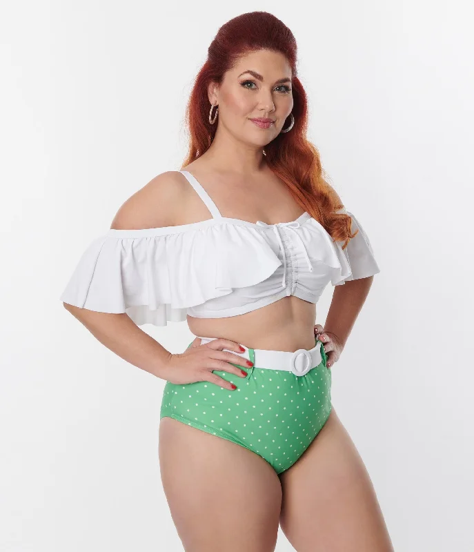 Strapless push - up bikini tops on promotion for a more glamorous beach styleUnique Vintage Plus Size White Ruffle Swim Top Strapless push - up bikini tops on promotion for a more glamorous beach styleUnique Vintage Plus Size White Ruffle Swim Top