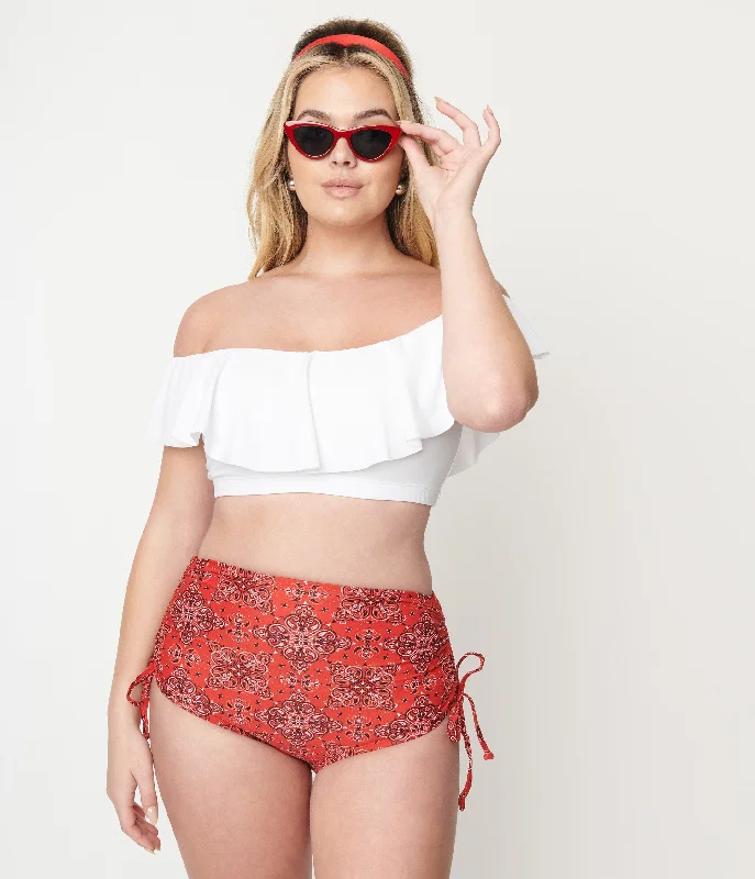 Strapless push - up one - piece swimsuits on promotion for a more glamorous beach styleUnique Vintage Red Bandana Print Provincetown Swim Bottom Strapless push - up one - piece swimsuits on promotion for a more glamorous beach styleUnique Vintage Red Bandana Print Provincetown Swim Bottom