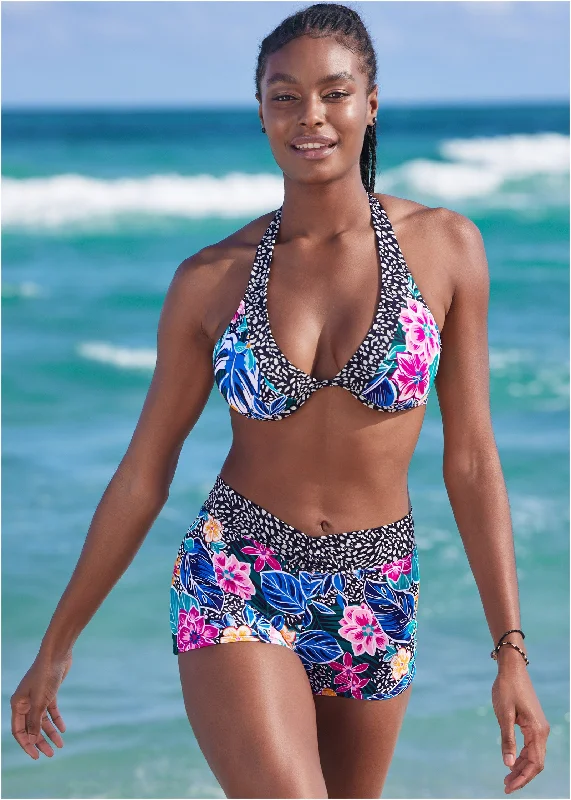 Bikini bottoms on sale with a ruched front and back for a more flattering fitV-Front Swim Shorts - Island Vibes Bikini bottoms on sale with a ruched front and back for a more flattering fitV-Front Swim Shorts - Island Vibes