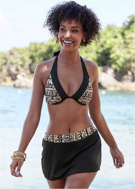 Adjustable side - tie one - piece swimsuits on sale for a perfect fitAruba Swim Skirt - Golden Stripes Adjustable side - tie one - piece swimsuits on sale for a perfect fitAruba Swim Skirt - Golden Stripes