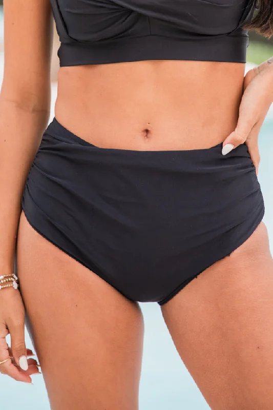 Low - rise bikini sets on sale with a cheeky bottom and a bandeau top for a more revealing styleCastaway With Me Black High Waisted Solid Bikini Bottoms