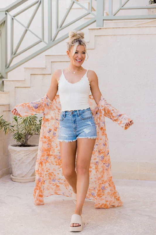 High waisted bikini sets on promotion with a ruched side and a bow detail for a flattering fitChange The Ending Orange/Purple Floral Kimono FINAL SALE High waisted bikini sets on promotion with a ruched side and a bow detail for a flattering fitChange The Ending Orange/Purple Floral Kimono FINAL SALE
