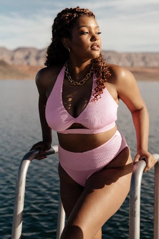 Ruffled one - shoulder one - piece swimsuits on sale for a feminine and elegant beach styleDel Mar Ribbed Bikini Top | Pink