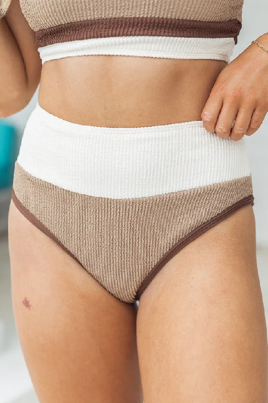 Animal print bikini bottoms on sale in cheetah or tiger patterns for a wild lookDo Not Disturb Neutral Color Block Swim Bottom
