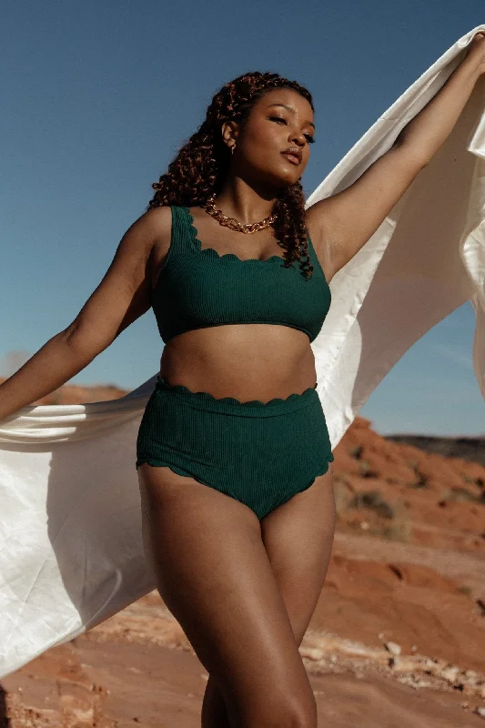 Swimdress - style bikini sets on discount with a tiered skirt and a bandeau top for a more feminine lookHonolulu Scalloped Bikini Top | Green