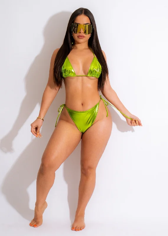 Printed bikini sets on sale with a floral - tropical pattern for a romantic and summery beach styleI'm A Flame Metallic Bikini Green
