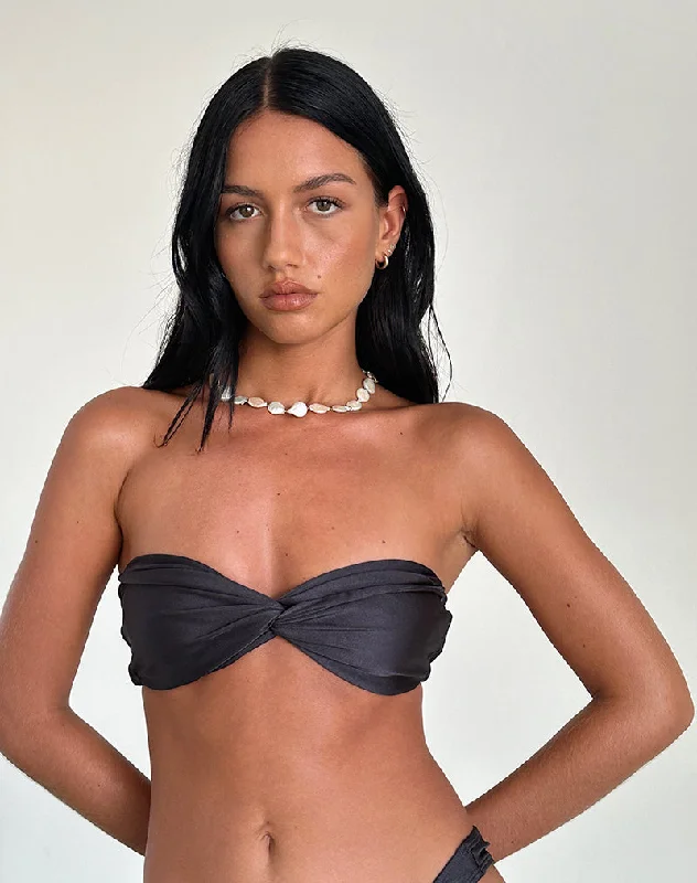 Animal print bikini sets on sale in leopard or zebra patterns for a wild and trendy beach styleLinda Twist Bikini Top in Dark Grey Animal print bikini sets on sale in leopard or zebra patterns for a wild and trendy beach styleLinda Twist Bikini Top in Dark Grey