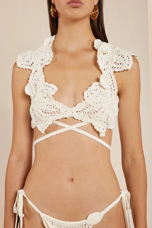 Sports - inspired swimsuits on discount with a zip - up front for easy wearREINA CROCHET BIKINI TOP - OFF WHITE