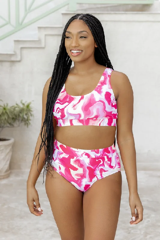 Triangle bikini tops on sale with a cut - out detail for a modern and sexy lookResting Beach Face Hot Pink Swirl Bikini Top FINAL SALE Triangle bikini tops on sale with a cut - out detail for a modern and sexy lookResting Beach Face Hot Pink Swirl Bikini Top FINAL SALE