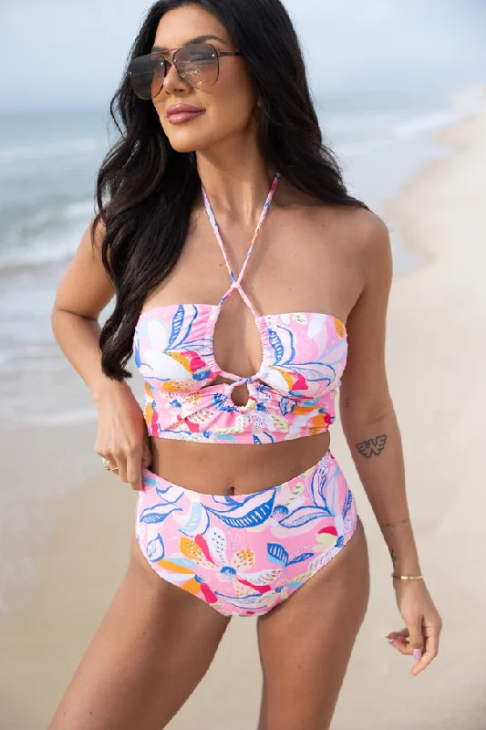 Cut - out one - piece swimsuits on discount with a keyhole detail for a modern and stylish lookSolo Statement Printed Halter Neck Swimsuit