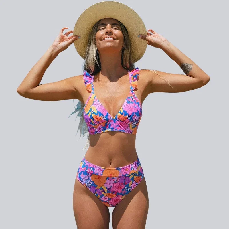 Tassel - trimmed bikini bottoms clearance for a bohemian - inspired beach styleV-neck Ruffled High Waist Bikini Two Piece Tassel - trimmed bikini bottoms clearance for a bohemian - inspired beach styleV-neck Ruffled High Waist Bikini Two Piece
