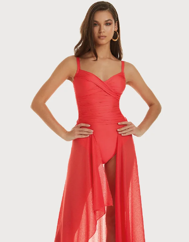Longline underwire one - piece swimsuits on sale for maximum support and a flattering fitCeylan Underwired Crossover Swimsuit - Lava Longline underwire one - piece swimsuits on sale for maximum support and a flattering fitCeylan Underwired Crossover Swimsuit - Lava