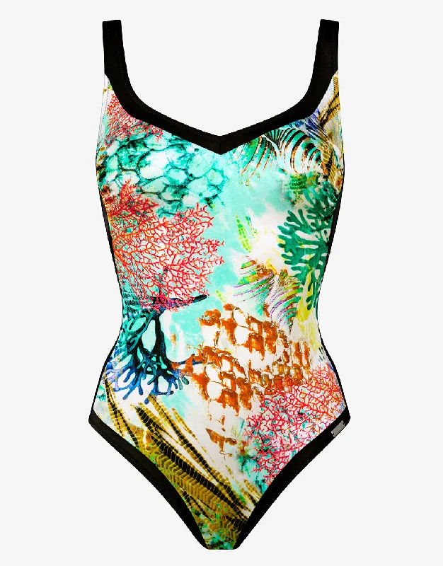 High cut one - piece swimsuits on sale with a side - slit for a more stylish and mobile fitCoral Paradise Moulded Swimsuit - White Reef High cut one - piece swimsuits on sale with a side - slit for a more stylish and mobile fitCoral Paradise Moulded Swimsuit - White Reef