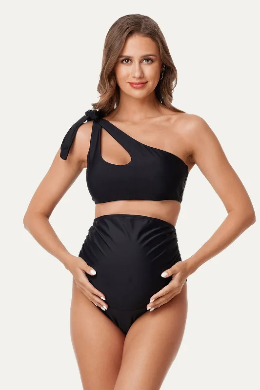 Bikini sets with a drawstring waist on promotion for a customizable fitCutout One Shoulder Tie Side Pregnancy Swimwear Bikini sets with a drawstring waist on promotion for a customizable fitCutout One Shoulder Tie Side Pregnancy Swimwear
