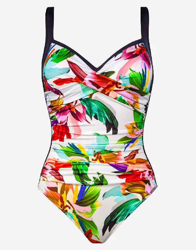 Seersucker - textured bikini sets on sale for a classic and preppy beach lookFloral Rainbows Twist Front Swimsuit Seersucker - textured bikini sets on sale for a classic and preppy beach lookFloral Rainbows Twist Front Swimsuit