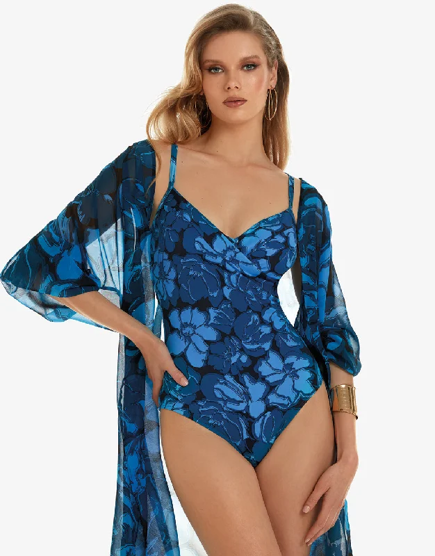 Bikini bottoms on sale with a ruched front and back for a more flattering fitFloreale Underwired Wrap Swimsuit - Blue Bikini bottoms on sale with a ruched front and back for a more flattering fitFloreale Underwired Wrap Swimsuit - Blue