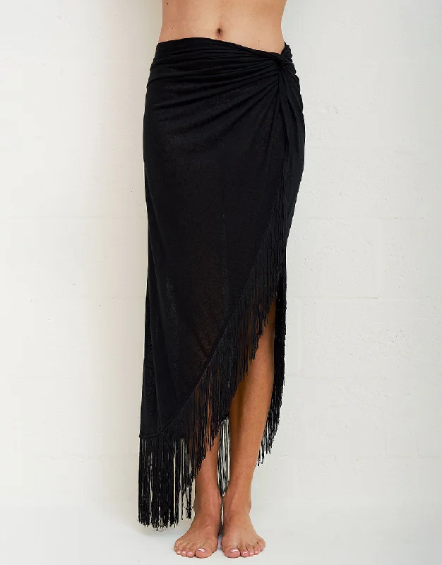 High cut one - piece swimsuits on sale with a plunging neckline for a bold lookFringed Sarong Skirt - Black High cut one - piece swimsuits on sale with a plunging neckline for a bold lookFringed Sarong Skirt - Black