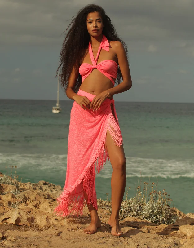 Printed mesh bikini bottoms on discount for a trendy and breathable beach optionFringed Sarong Skirt - Hot Pink