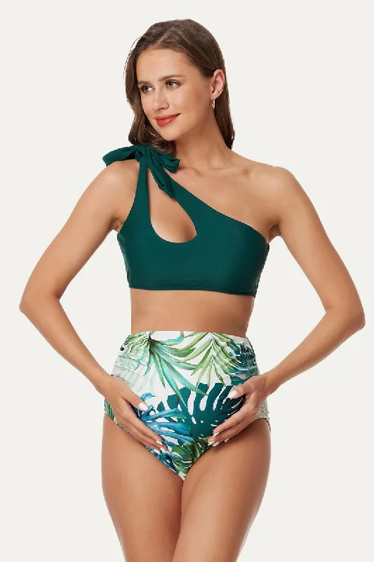 Ruffled one - shoulder bikini tops on sale for a feminine touchMaternity Cutout One Shoulder Bikini Set | Tie Side Pregnancy Swimwear Ruffled one - shoulder bikini tops on sale for a feminine touchMaternity Cutout One Shoulder Bikini Set | Tie Side Pregnancy Swimwear