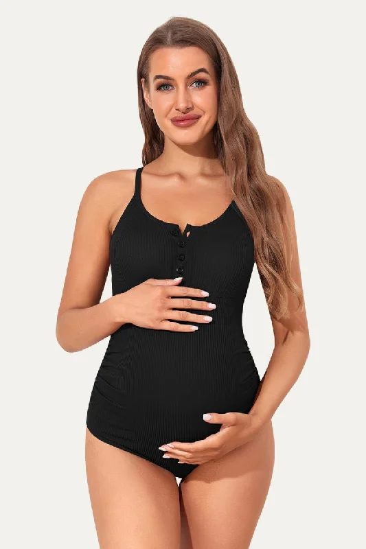 Bikini sets with a cut - out midriff on sale for a sexy and modern stylePlus Size Maternity One Piece Swimsuit With Button Front Design Bikini sets with a cut - out midriff on sale for a sexy and modern stylePlus Size Maternity One Piece Swimsuit With Button Front Design