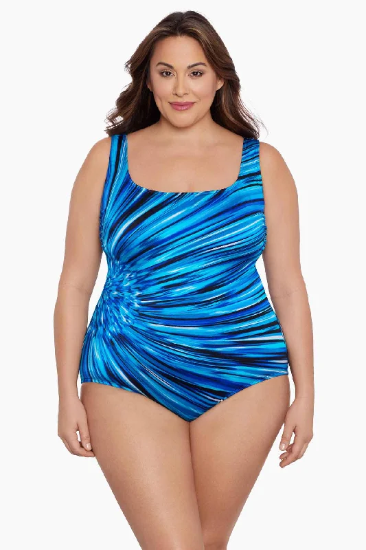 Tube bikini tops on discount that stay in place during activitiesPlus Size Panel Scoopneck Long Torso One Piece Swimsuit Tank Sparks Fly