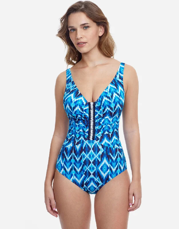 High waisted cheeky bikini sets on special offer with a cut - out back and a bow detail for a flattering silhouetteProfile Ocean Blue V Neck Swimsuit - Blue High waisted cheeky bikini sets on special offer with a cut - out back and a bow detail for a flattering silhouetteProfile Ocean Blue V Neck Swimsuit - Blue