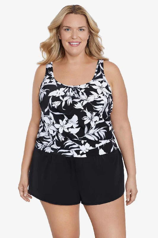 Adjustable cross - back bikini tops on sale for a more secure fitPlus Size Shirred Neck Blouson Underwire Top With Bra Back Nightshade Adjustable cross - back bikini tops on sale for a more secure fitPlus Size Shirred Neck Blouson Underwire Top With Bra Back Nightshade