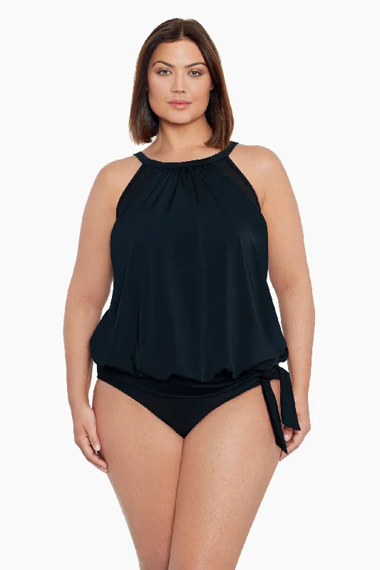 Adjustable halter bikini tops on special offer for a customizable fitPlus Size High Neck Blouson Tankini Top W/ Mesh Inserts Meshed Up Adjustable halter bikini tops on special offer for a customizable fitPlus Size High Neck Blouson Tankini Top W/ Mesh Inserts Meshed Up