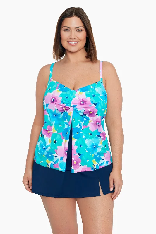 Printed bikini sets with a floral - watercolor pattern on sale for a romantic beach stylePlus Size Knotted Flyaway Tankini Top Hidden Garden Printed bikini sets with a floral - watercolor pattern on sale for a romantic beach stylePlus Size Knotted Flyaway Tankini Top Hidden Garden