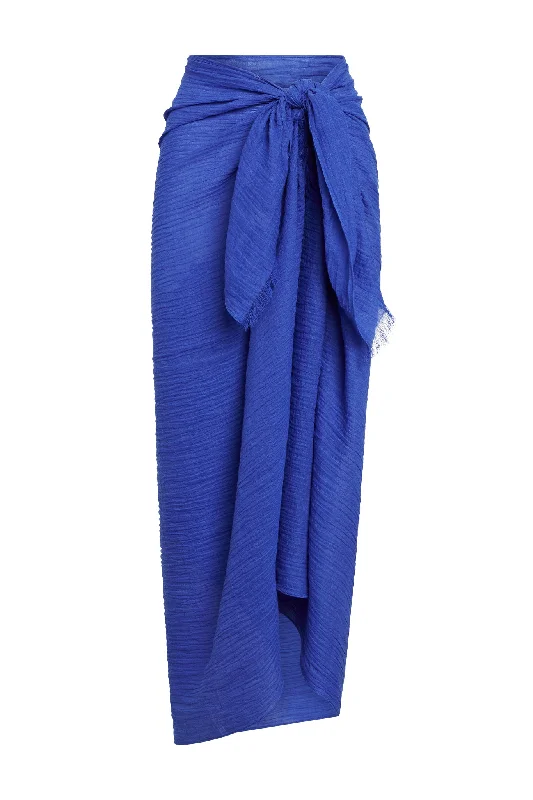 Lace - trimmed bikini bottoms on discount in pastel colors for a feminine touchSt. Tropez Sarong - Cobalt Crinkle Linen Lace - trimmed bikini bottoms on discount in pastel colors for a feminine touchSt. Tropez Sarong - Cobalt Crinkle Linen