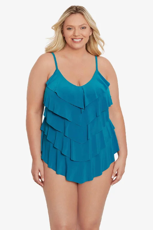 Ruffled one - shoulder bikini tops on sale for a feminine touchPlus Size Rachel Tankini Top Ruffled one - shoulder bikini tops on sale for a feminine touchPlus Size Rachel Tankini Top