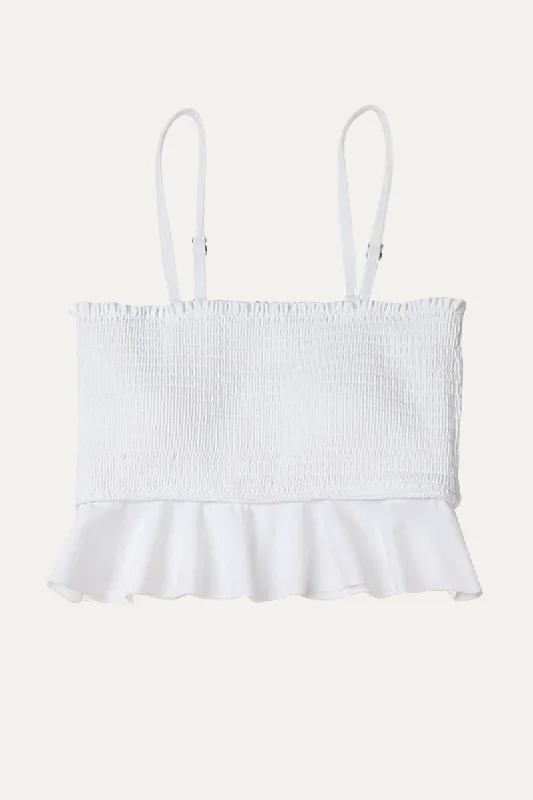 Tassel - adorned bikini tops on sale for a more bohemian styleFashion-forward Cami Top White Ruffle Bandeau Bikini Top Tassel - adorned bikini tops on sale for a more bohemian styleFashion-forward Cami Top White Ruffle Bandeau Bikini Top