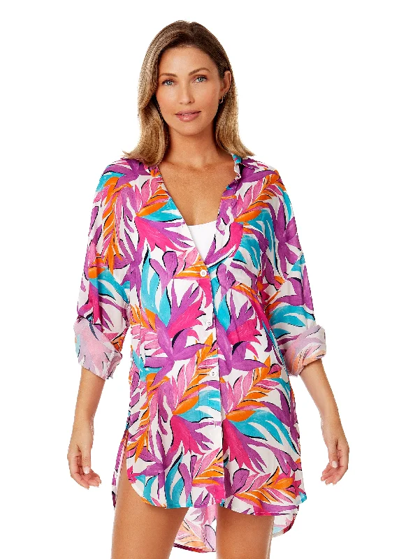 Printed bikini bottoms in floral patterns at a promotional price for a beachy vibeWomen's Dance Floor Palm Button Down Shirt Swimsuit Cover Up Printed bikini bottoms in floral patterns at a promotional price for a beachy vibeWomen's Dance Floor Palm Button Down Shirt Swimsuit Cover Up