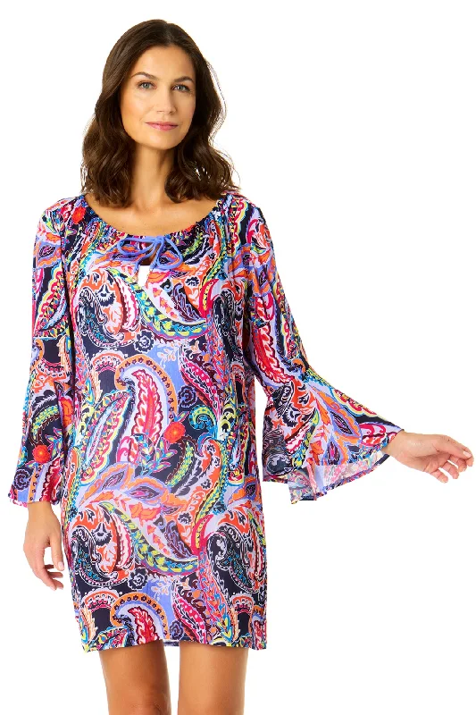 Cut - out bikini tops on sale for a modern and edgy beach lookWomen's Paisley Parade Bell Sleeve Tunic Swimsuit Cover Up Cut - out bikini tops on sale for a modern and edgy beach lookWomen's Paisley Parade Bell Sleeve Tunic Swimsuit Cover Up
