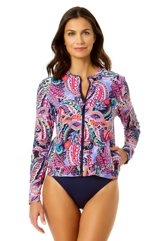 Printed bikini sets with geometric patterns at a promotional priceWomen's Paisley Parade Long Sleeve Zip Front Rash Guard Top Printed bikini sets with geometric patterns at a promotional priceWomen's Paisley Parade Long Sleeve Zip Front Rash Guard Top
