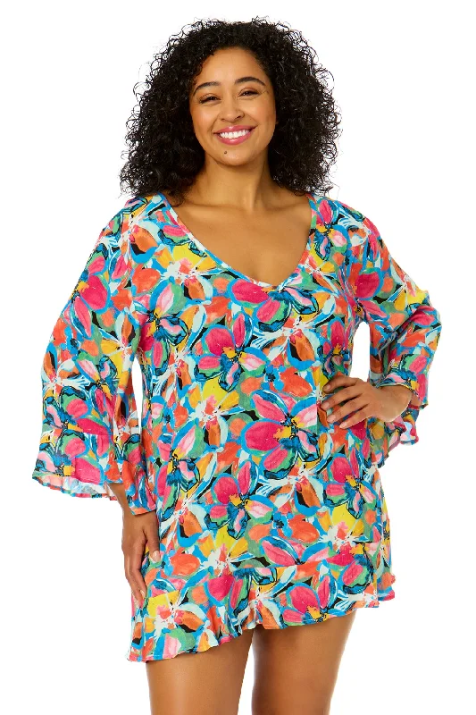 Bikini tops with a built - in shelf bra on special offer for light supportWomen's Plus Size Amalfi Floral Flounce V Neck Tunic Swimsuit Cover Up Bikini tops with a built - in shelf bra on special offer for light supportWomen's Plus Size Amalfi Floral Flounce V Neck Tunic Swimsuit Cover Up