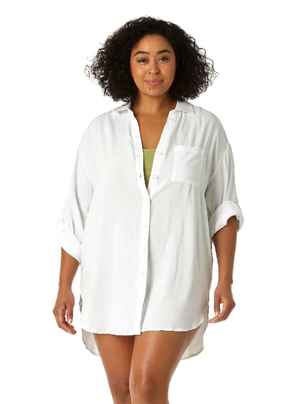 One - shoulder bikini tops promotion for a trendy and unique lookWomen's Plus Size Live In Color Button Down Shirt Swimsuit Cover Up