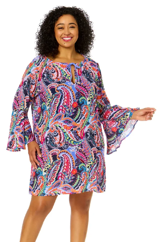 Adjustable side - tie bikini bottoms promotion for a perfect and customized fitWomen's Plus Size Paisley Parade Bell Sleeve Tunic Swimsuit Cover Up Adjustable side - tie bikini bottoms promotion for a perfect and customized fitWomen's Plus Size Paisley Parade Bell Sleeve Tunic Swimsuit Cover Up