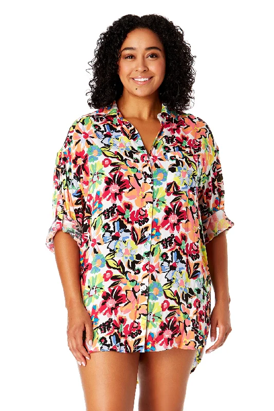 Embroidered bikini tops on sale in delicate floral designs for a luxurious touchWomen's Plus Size Sun Blossom Button Down Shirt Swimsuit Cover Up Embroidered bikini tops on sale in delicate floral designs for a luxurious touchWomen's Plus Size Sun Blossom Button Down Shirt Swimsuit Cover Up