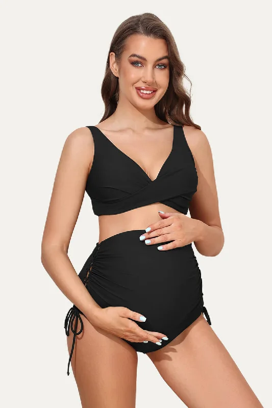 Cut - out one - piece swimsuits on discount with a halter neck for a unique styleWrap Front Lace Up Maternity Bikini Swimsuit | Adjustable Side Tie Bottom Cut - out one - piece swimsuits on discount with a halter neck for a unique styleWrap Front Lace Up Maternity Bikini Swimsuit | Adjustable Side Tie Bottom