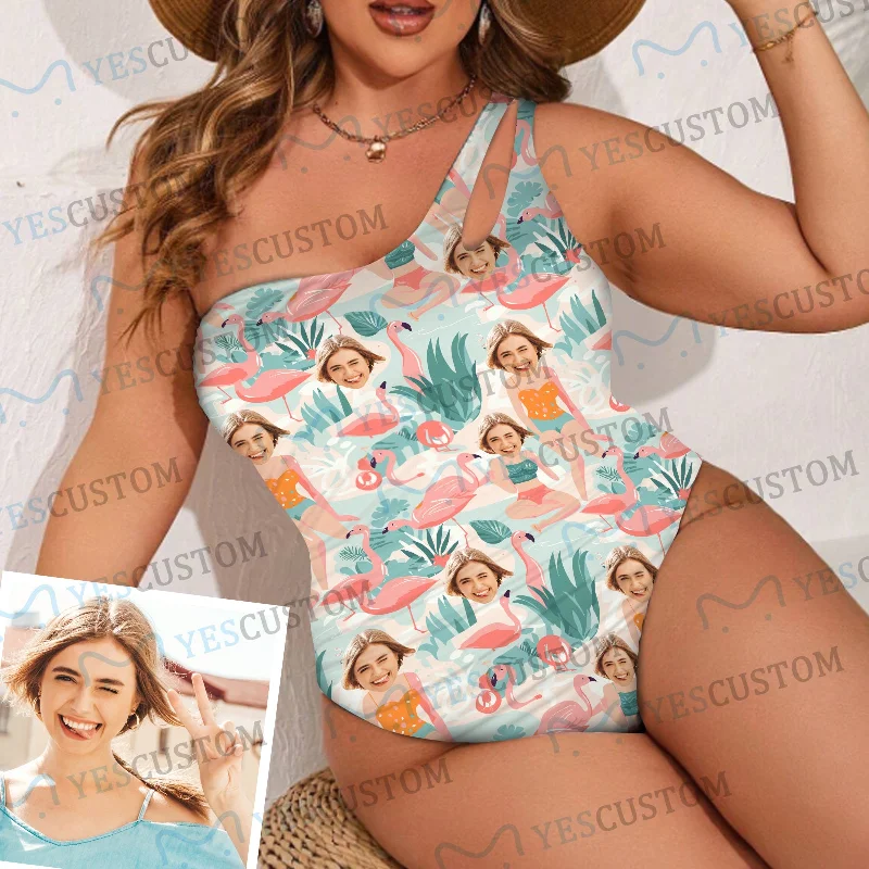 Custom Face Flamingo Women's One Shoulder Keyhole One Piece Swimsuit Custom Picture Bathing Suit Custom Face Flamingo Women's One Shoulder Keyhole One Piece Swimsuit Custom Picture Bathing Suit