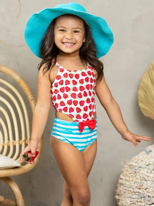 Girls Sweet Strawberry One Piece Swimsuit