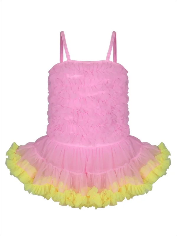 Girls Mesh Ruffled Skirted Tutu One Piece Swimsuit