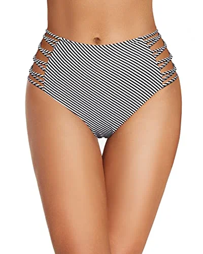 Full Coverage Tankini Bathing Suit Bottom For Women-Black And White Stripe