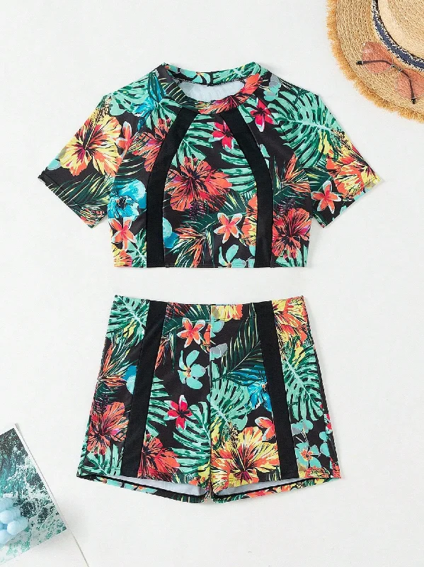 Tropical Fest Crop Top & Shorts Bikini Set
