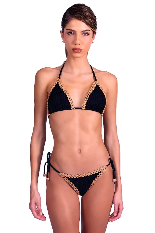 Black Cotton Chain Bikini Top
