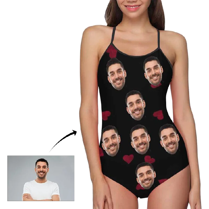 Custom Swimsuit Face Heart Women's Slip One Piece Swimsuit
